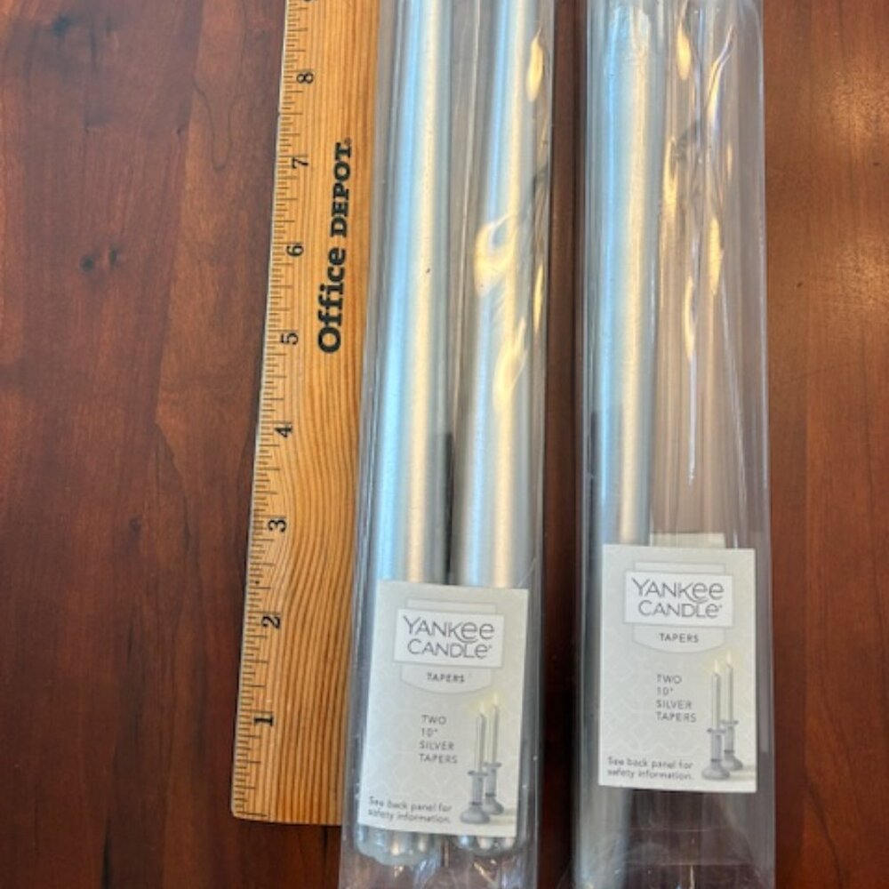 Lot of 3 Yankee Candle Silver 10" taper candles wedding shower home decor
